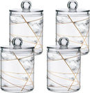 2 Pack Qtip Holder Dispenser White Marble Gold Line Bathroom Storage Canister Lid Acrylic Plastic Apothecary Jar Set Vanity Makeup Organizer for Cotton Swabs/Pads/Floss by CozyNest Decor