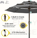 Kingdura 10ft 3-Tier Patio Umbrella with Solar Lights, Table Umbrella Outdoor Patio with Easy Crank & Tilt, 8 Sturdy Ribs, UV Protection, 32 LED Lights for Deck, Poolside, Market (Grey) by GreenHaven Gardens