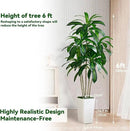 Artificial Dracaena Tree Artificial Silk Tree Faux Tree with White Tall Planter Fake Tropical Yucca Floor Plant (1, White Tall Planter, 6 FT) by CozyNest Decor