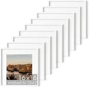 HAUS AND HUES 16x16 White Metal Picture Frames Matted to 12x12 - Features Premium Aluminum & Hanging Hardware, Shatterproof Plexiglass - Ideal for Home, Room, Office (16x16 in, White, Set of 9) by CozyNest Decor