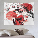 Japanese Red Geisha Tapestry Asian Cherry Blossom Traditional Kimono Folk Tapestries Home Decor for Living Room Bedroom Apartment Farmhouse Dorm 80"x60" by CozyNest Decor