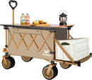 Whitsunday Collapsible Folding Wagon with Table,Heavy Duty Utility Beach Wagons with Opened Tailgate and All-Terrain Wheels for Camping,Garden,Sports Khaki by GreenHaven Gardens