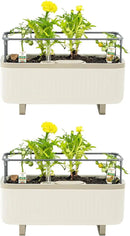 Vego Garden 2 Pack Herb Indoor Planter Box, Self Watering Pots with Trellis for Kitchen Window Sill or Countertop Plants Cage - Cream White by GreenHaven Gardens