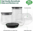 Urban Green Glass Jars with Black Bamboo Lids, Food Storage Containers with Airtight Black Lids, Glass Kitchen Canisters Sets (3 pack of 20oz + 3 pack of 30oz) by CozyNest Decor
