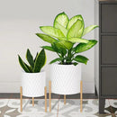 ARNIS Plants Pots with Stand, Set of 2 P lanters, Unique Mid Century Decorative Metal Flower Pots with Drainage, 8.25 & 10.5 Inch, White and Gold by CozyNest Decor