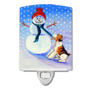 Snowman with  Fox Terrier Ceramic Night Light Compact, UL-Certified, Ideal for Bedroom, Bathroom, Nursery, Hallway, Kitchen, 6x4x3, Multicolor