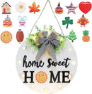 Interchangeable Welcome Sign for Front Door with 14 Changeable Icons, Farmhouse Front Porch Decor Rustic Wooden Wall Sign with 12 LED Lights, Outdoor Seasonal Welcome Home Decorations (White1) by CozyNest Decor