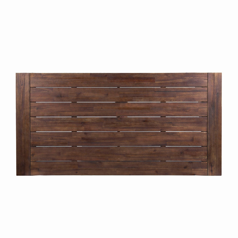 Outdoor Dark Brown Sandblast Finish Acacia Wood Dining Table with White Rustic Metal Frame, Weather Resistant