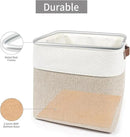 Collapsible Fabric Storage Cubes 11x11 Cube Storage Bins, 4 Pack Closet Baskets Box with Handles for Organizing, Shelf, Toys, Clothes, Home, Office, Nursery (Beige&White) by CozyNest Decor