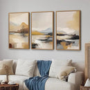 Tinonedraw Beige Mountain Landscape Framed Canvas Wall Art, Abstract Mid Century Modern Wall Decor, Golden Hour Lake Artwork, Neutral Nature Scenery Art Printing for Living Room Bedroom Office 16"x24"x3 by CozyNest Decor