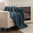 Chunky Knit Blanket Throw, 100% Hand Knit Throw Blanket Handmade Chenille Cable Knit Throw for Couch, Stylish Cozy Soft Rope Knot Crochet Blanket for Home Decor, Blue Mirage, 40x50 Inches by CozyNest Decor