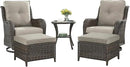 Outdoor Wicker Patio Furniture Set - 5 Pieces Rattan Patio Conversation Set with 2 Rocking Swivel Chairs,2 Ottomans and 1 Side Table for Porch Deck Backyard Garden(Brown/Grey) by GreenHaven Gardens