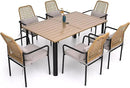 Outdoor Patio Table for 6 Person, Patio Dining Rectangle Table with 1.57" Umbrella Hole for Garden Lawn Backyard Parties, Black Metal Frame 63" L x 38" W x 29" H Brown by GreenHaven Gardens