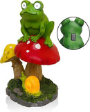 Alpine Corporation ZEN390SLR-S Frog on Mushroom Statue with LED Lights, Solar-Powered LED Frog Garden Statue, 12" H, Green by GreenHaven Gardens