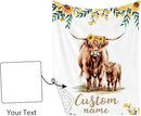 Personalized Nursery Crib Bedding Set: Custom Name Yellow Floral 5 Piece Baby Crib Sets with Highland Cattle Design - Toddler Double Layer Blanket Set, Comfortable Crib Bed Sheets for Baby Grils by TinyTreasures Baby Boutique