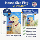 Yellow Labrador at the Beach House Flag 28x40 Porch Sleeve Pole Decorative Outside Yard Banner Artwork Wall Hanging, Polyester
