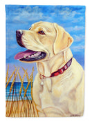 Yellow Labrador at the Beach House Flag 28x40 Porch Sleeve Pole Decorative Outside Yard Banner Artwork Wall Hanging, Polyester