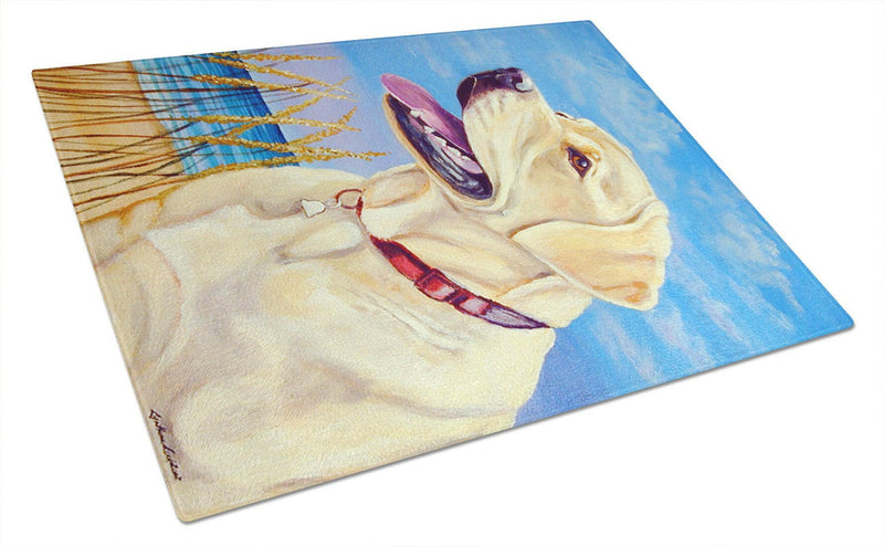 Yellow Labrador at the beach Glass Cutting Board Large