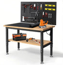 Workbench with Double Layers 48 x 20 Inch Heavy Duty Rubberwood Tabletop Work Table for Garage Adjustable Height Work Bench with Power Outlets Pegboard Pad for Woodworking Shop, Home, Office by GreenHaven Gardens