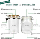 Urban Green Borosilicate Glass Storage Jars with Airtight Locking Clamp Lids, Airtight Canister Set，Coffee Set of 3 with Spoon (50oz, 24oz, 18oz), Storage Containers with Bamboo Lid by CozyNest Decor