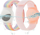 Waterproof Air Tag Bracelet for Kids (2 Pack), Soft Nylon Hidden Air Tag Wristband Full Cover Lightweight GPS Tracker Holder Compatible with Apple AirTag Band for Toddler Child (Light Rainbow/Pink) by TinyTreasures Baby Boutique