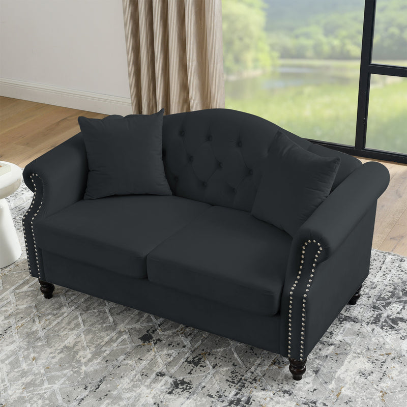 79" Chesterfield Sofa Black Velvet for Living Room, 3 Seater Sofa Tufted Couch with Rolled Arms and Nailhead for Living Room, Bedroom, Office, Apartment, 3S+2S