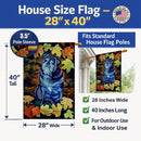 Old Black Pug in Fall Leaves House Flag 28x40 Porch Sleeve Pole Decorative Outside Yard Banner Artwork Wall Hanging, Polyester