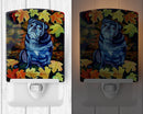 Old Black Pug in Fall Leaves Ceramic Night Light Compact, UL-Certified, Ideal for Bedroom, Bathroom, Nursery, Hallway, Kitchen, 6x4x3, Multicolor