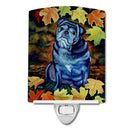 Old Black Pug in Fall Leaves Ceramic Night Light Compact, UL-Certified, Ideal for Bedroom, Bathroom, Nursery, Hallway, Kitchen, 6x4x3, Multicolor