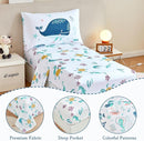 PERFEMET 4 Pcs Toddler Bedding Set Ocean Themed Toddler Comforter for Girl Soft Reversible Under Sea Animals White Toddler Bed in A Bag for Boys Girls(White, Whales) by TinyTreasures Baby Boutique