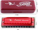 SWAN Blues Harmonica Key of C Mouth Organ Diatonic Harmonica with Case, 10 Hole 20 Tones Stainless Blues Harp for Adults, Beginners(Burgundy Red) by TinyTreasures Baby Boutique