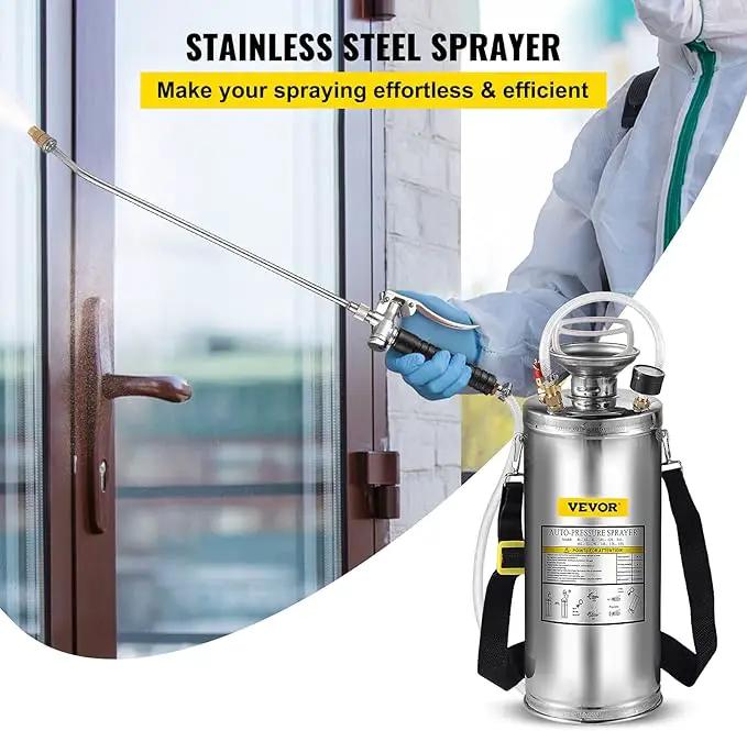 Happybuy 2 Gallon Stainless Steel Sprayer, 20" Wand & 3FT Reinforced Hose, Hand Pump Sprayer with Pressure Gauge, Safety Valve & Adjustable Nozzle, Weed Sprayers for Lawn, Gardening &Sanitizing1, photo 2 of 9
