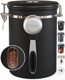 Veken Coffee Canister with Window,Airtight Stainless Steel Container,Home Kitchen Food Storage Organizers for Grounds,Beans,Espresso,Rice,Tea,Sugar,Flour, Cereal,Scoop,Bar Accessories,Gifts,22OZ,Black by CozyNest Decor