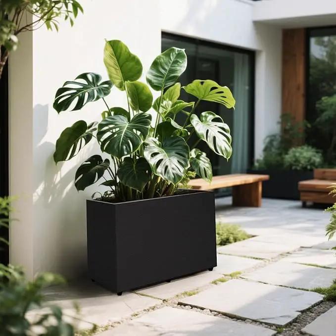 Planter Box Rectangular Block - 24×16×12IN Galvanized Steel Metal Long Box Planter Easy Installation Modern Outdoor Tall Planters All-Weather Use with Drainage Holes for Patio/Porch(Black), photo 6 of 8