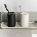 White Toothbrush Holder for Bathrooms – Modern Resin Countertop Organizer with Slots, Compact Toothbrush and Toothpaste Storage for Vanity, Hotel, Airbnb (White) by CozyNest Decor