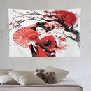 Japanese Red Geisha Tapestry Asian Cherry Blossom Traditional Kimono Folk Tapestries Home Decor for Living Room Bedroom Apartment Farmhouse Dorm 60"x40" by CozyNest Decor