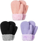 Winter Mittens Gloves Beanie Hat Set for Kids Baby Toddler Children, Thick Warm Knit Fleece Lined Thermal Set for Boys Girls by TinyTreasures Baby Boutique