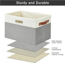 Large Collapsible Fabric Storage Bins with 3 Handles, Foldable Organizer Baskets for Closet, Shelves, Living Room | 3 Pack, Durable PU & Metal Handles (14.9"x9.8"x9.8", Gray & White) by TinyTreasures Baby Boutique