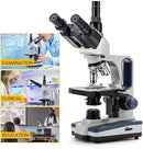 Swift SW350T Compound Trinocular Microscope,40X-2500X Magnification,Two-Layer Mechanical Stage,with 5.0 mp Camera and Software Windows/Mac Compatible and 5 PCS Prepared Slides and 5 PCS Blank Slides by TinyTreasures Baby Boutique