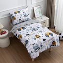NTBED 4 Pieces Construction Toddler Bedding Set for Baby Boys,Tree Truck Vehicles Excavator Cars Printed, Includes Comforter, Flat Sheet, Fitted Sheet and Pillowcase,Light Grey by TinyTreasures Baby Boutique