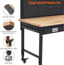 48'' Adjustable Workbench on Wheels, 2000LBS Heavy Duty Worktable with Power Outlets & Drawers & Pegboard, Rubberwood Workstation for Workshop, Garage, Office, Home by GreenHaven Gardens