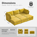 102.6" Luxury Modular Sleeper Sofa Bed 6 Seat Reversible Sectional Couch Deep Seat with Storage Chaises Removable Cover for Living Room, Apartment - Chenille Yellow by CozyNest Decor