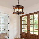 4-Light Large Rustic Farmhouse Plug in Pendant Light Fixture with Adjustable Chain, Dimmable Switch, 16.5 inch Oak Wood Drum Hanging Lamp for Dining Room Living Room Farmhouse Entry, Black by CozyNest Decor