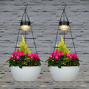 2 Packs Solar Hanging Basket Planters for Plants Outdoor, Self Watering White Flower Plants Pots with Solar Light Drainer for Balcony Patio Garden Outdoor Decoration by GreenHaven Gardens