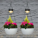 2 Packs Solar Hanging Basket Planters for Plants Outdoor, Self Watering White Flower Plants Pots with Solar Light Drainer for Balcony Patio Garden Outdoor Decoration by CozyNest Decor