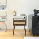 MaxSmeo Small Nightstand with Charging Station, Rattan Side Table Mid Century Modern Bedside Table for Bedroom, Living Room and Small Spaces, Solid Wood Legs (Rustic Brown) by CozyNest Decor