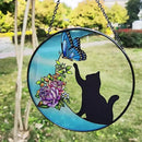 Cat Stained Glass Butterfly on Moon Gifts, Handcrafted Suncatchers Black Cat for Stained Glass Window Hangings, Cat Gifts for Cat Lovers, Painted Glass Panel Decor Funny Cat Themed Gift by GreenHaven Gardens