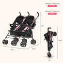 Dream On Me Volgo Twin Umbrella Stroller in Pink, Lightweight Double Stroller for Infant & Toddler, Compact Easy Fold, Large Storage Basket, Large and Adjustable Canopy by TinyTreasures Baby Boutique