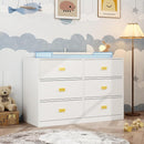 6 Drawer Baby Dresser, Nursery Dresser with Changing Topper, Long Cabinet for Infant Cloth Organize, Changing Station for Nursery and Kids Bedroom Storage, White (45.3" W x 18.9" D x 30.1" H) by TinyTreasures Baby Boutique