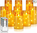 Homemory 9 Pcs Flameless Candles with Embedded Star String Fairy Lights, Battery Operated Candles, LED Candle, Fake Candles with Remote Control and Timer (Gold) by CozyNest Decor